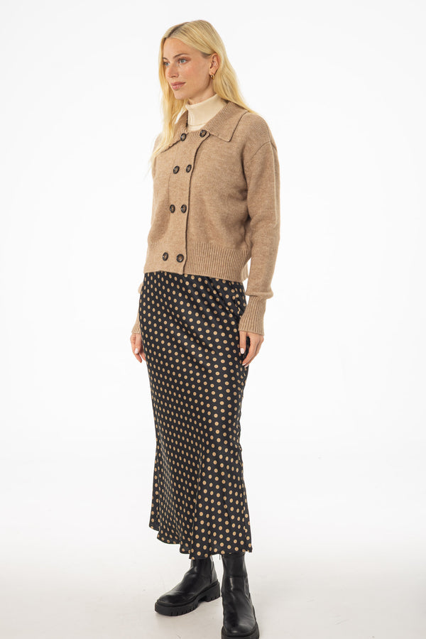 Brown Polka Dot Printed Slip Skirt