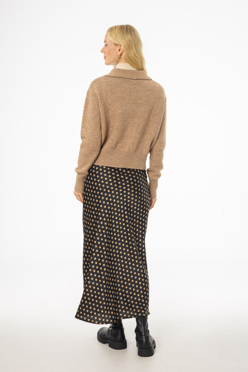 Brown Polka Dot Printed Slip Skirt