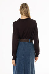 Brown Polo Thin Knit Sweater