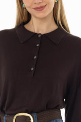 Brown Polo Thin Knit Sweater