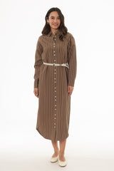 Brown Printed Shirt Maxi Dress