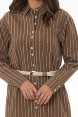 Brown Printed Shirt Maxi Dress