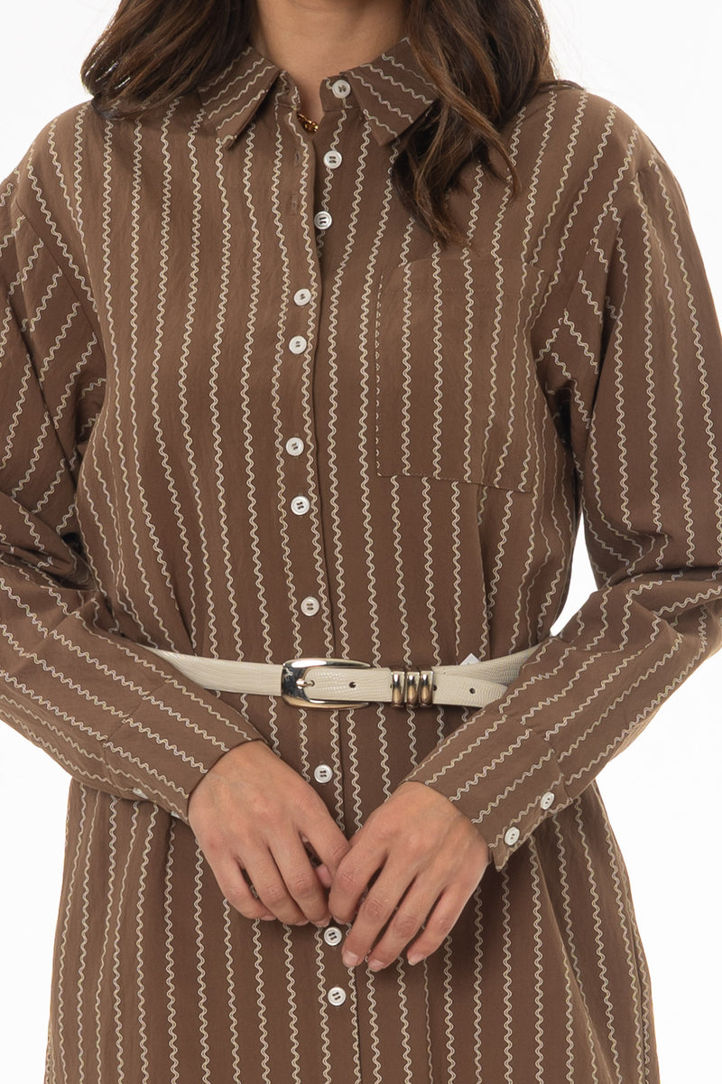 long sleeve button up dress Brown Printed Shirt Maxi Dress – BLANK