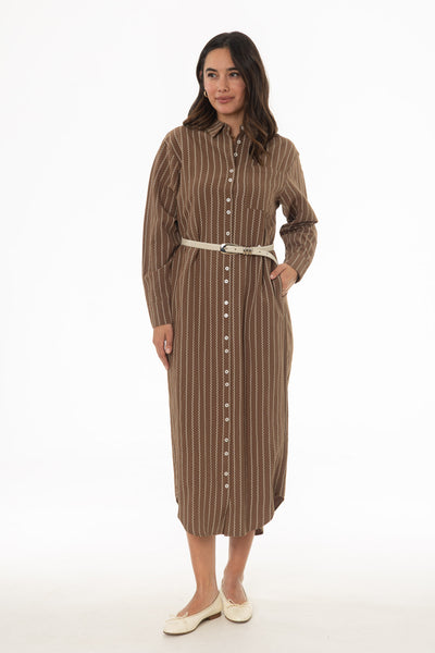 Brown Printed Shirt Maxi Dress – BLANK