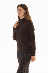 Brown Ribbed Combo Turtleneck Sweater