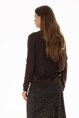 Brown Ribbed Combo Turtleneck Sweater