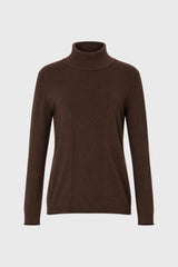 Brown Ribbed Combo Turtleneck Sweater