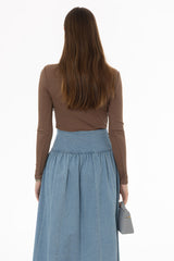 Brown Ribbed Faux Wrap T-Shirt