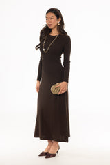 Brown Ribbed Knit Maxi Dress