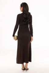 Brown Ribbed Knit Maxi Dress