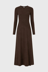 Brown Ribbed Knit Maxi Dress