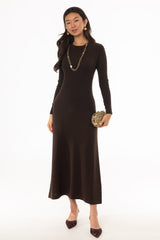 Brown Ribbed Knit Maxi Dress