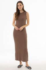 Brown Ribbed Maxi Jumper