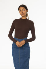 Brown Ribbed Mock Neck Top