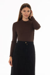 Brown Ribbed Mock Neck Top