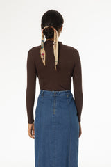 Brown Ribbed Mock Neck Top