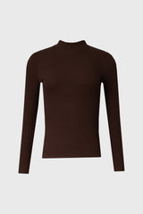 Brown Ribbed Mock Neck Top