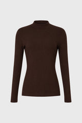 Brown Ribbed Mock Neck Top