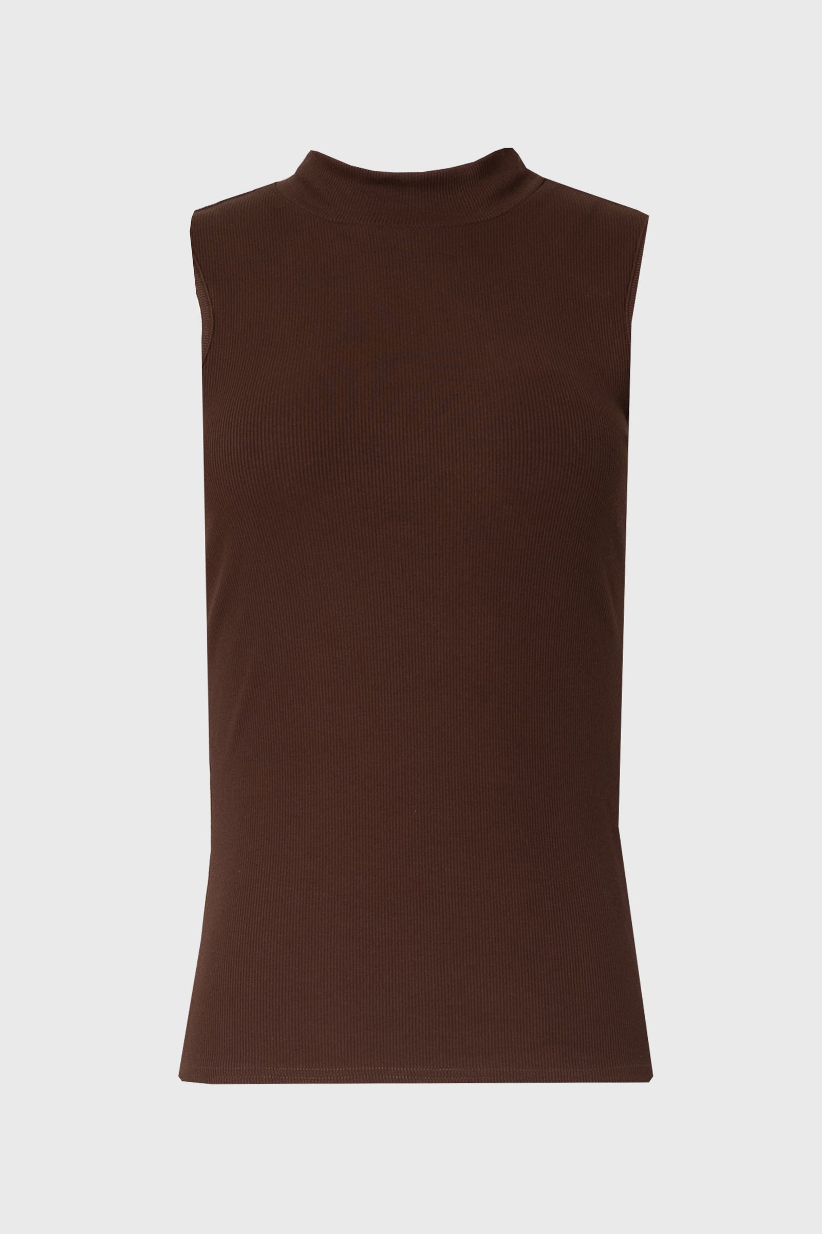 Brown Ribbed Sleeveless Mock Neck Top – BLANK