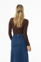 Brown Ribbed Turtleneck Top