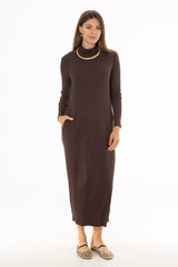 Brown Ribbed Turtleneck Basic Maxi