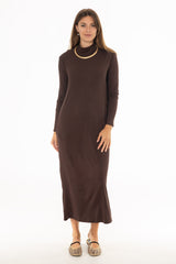 Brown Ribbed Turtleneck Basic Maxi