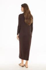 Brown Ribbed Turtleneck Basic Maxi
