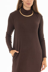 Brown Ribbed Turtleneck Basic Maxi