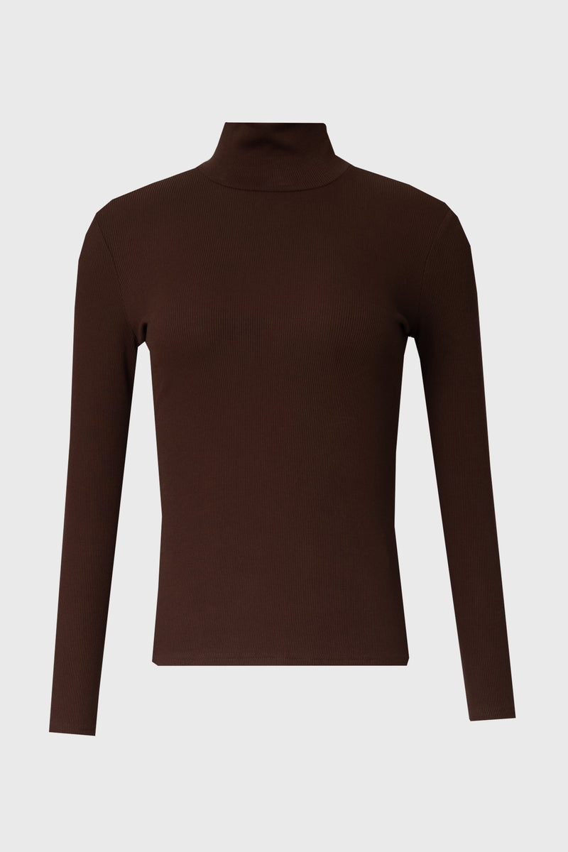 Brown Ribbed Turtleneck Top