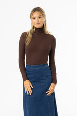 Brown Ribbed Turtleneck Top