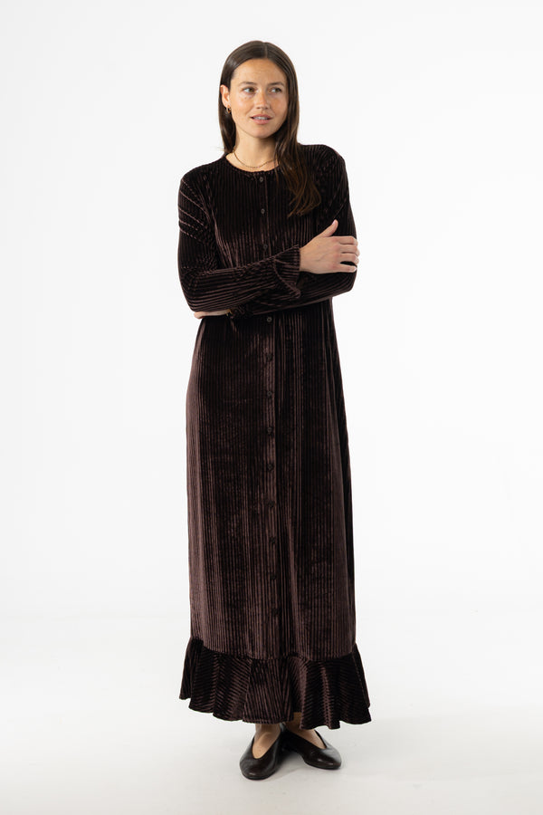 Brown Ribbed Velour Dress