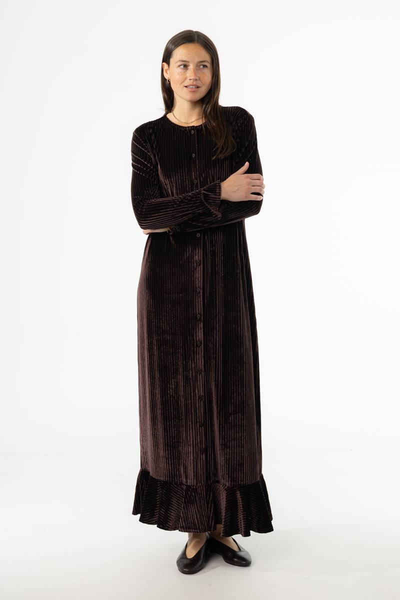 Brown Ribbed Velour Dress