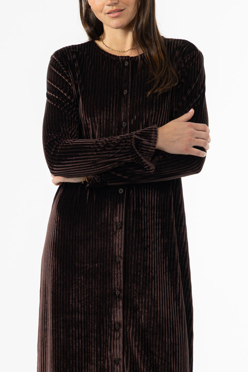 Brown Ribbed Velour Dress