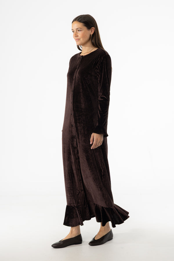 Brown Ribbed Velour Dress