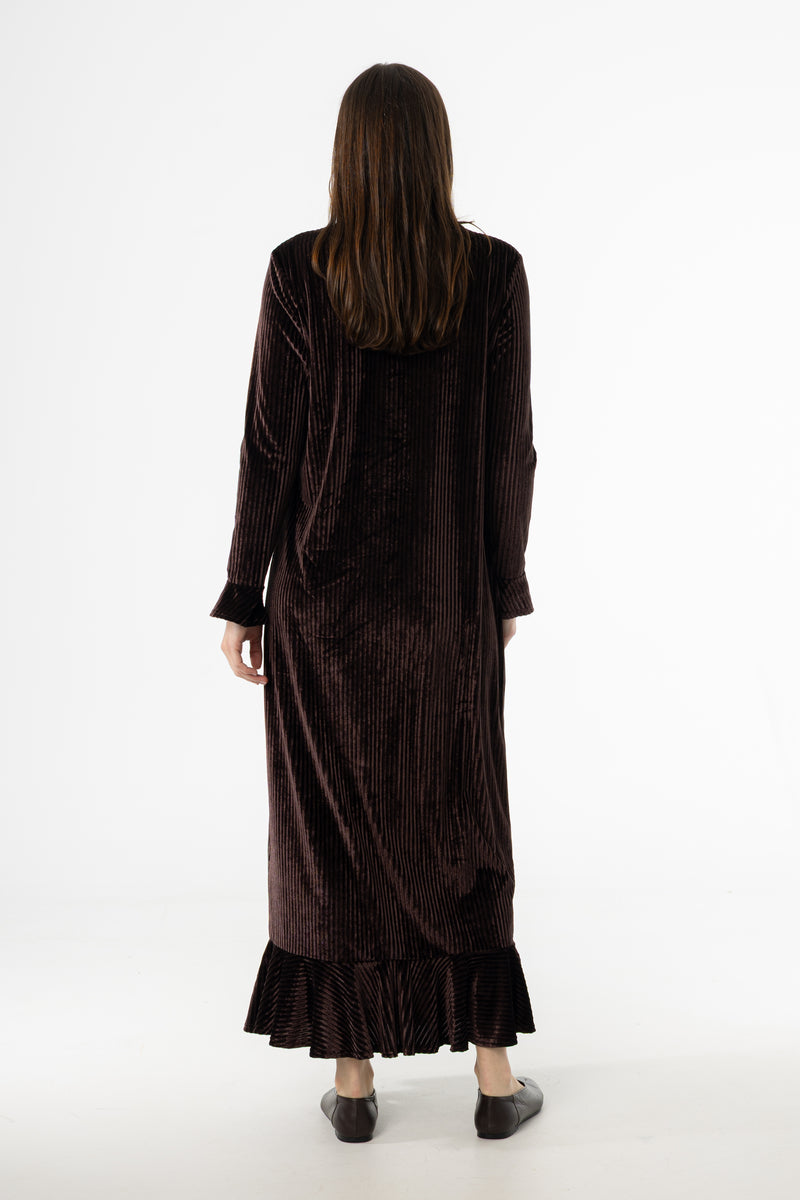 Brown Ribbed Velour Dress