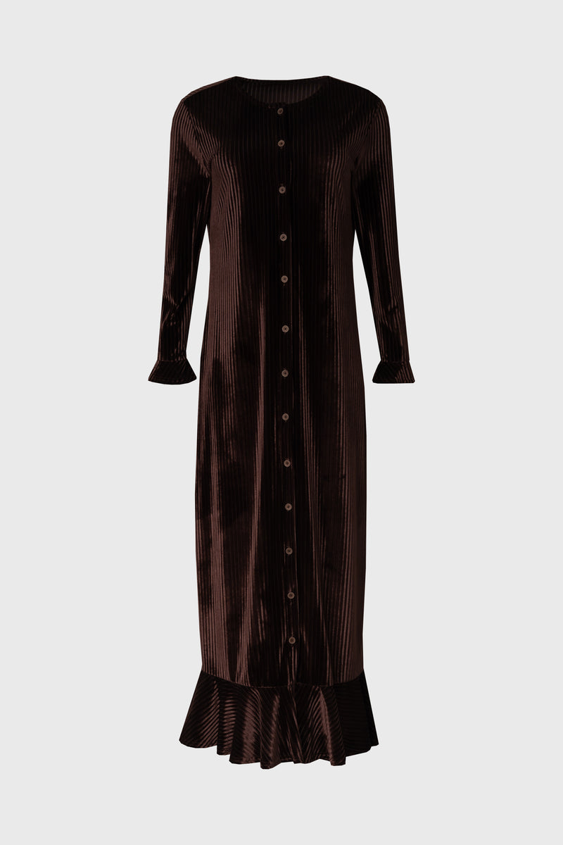 Brown Ribbed Velour Dress