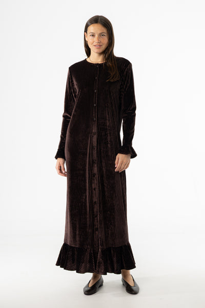 Brown Ribbed Velour Dress – BLANK