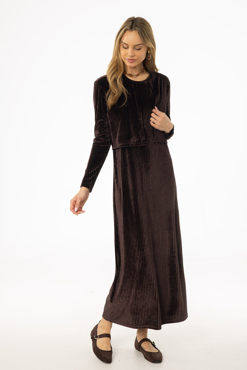 Brown Ribbed Velour Jumper