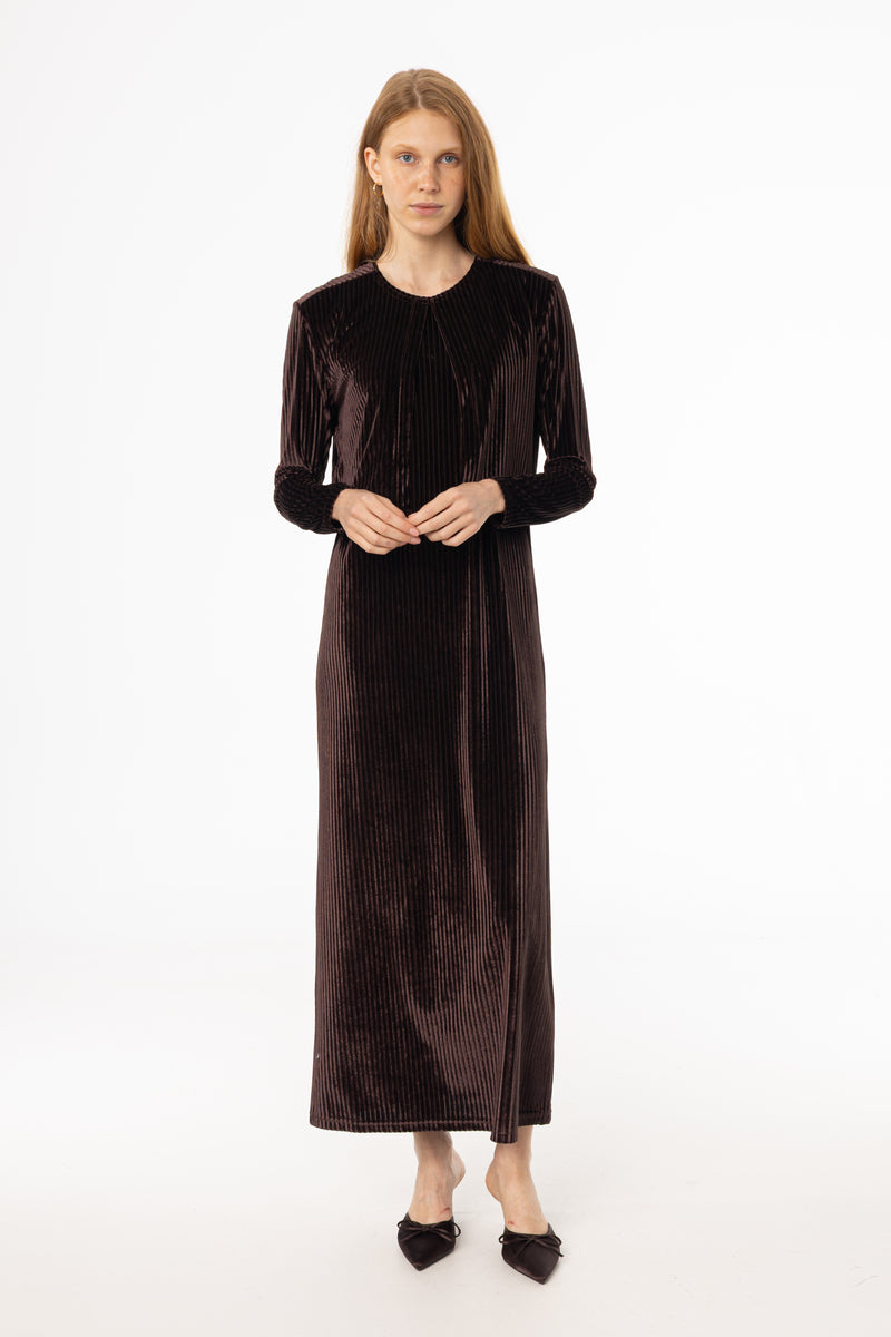 Brown Ribbed Velour Jumper