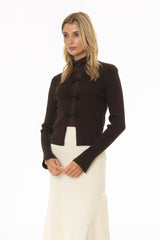Brown Ribbon Trim Knit Cardigan