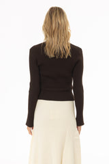 Brown Ribbon Trim Knit Cardigan