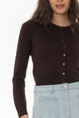 Brown Round Neck Knit Cardigan