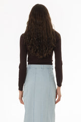 Brown Round Neck Knit Cardigan