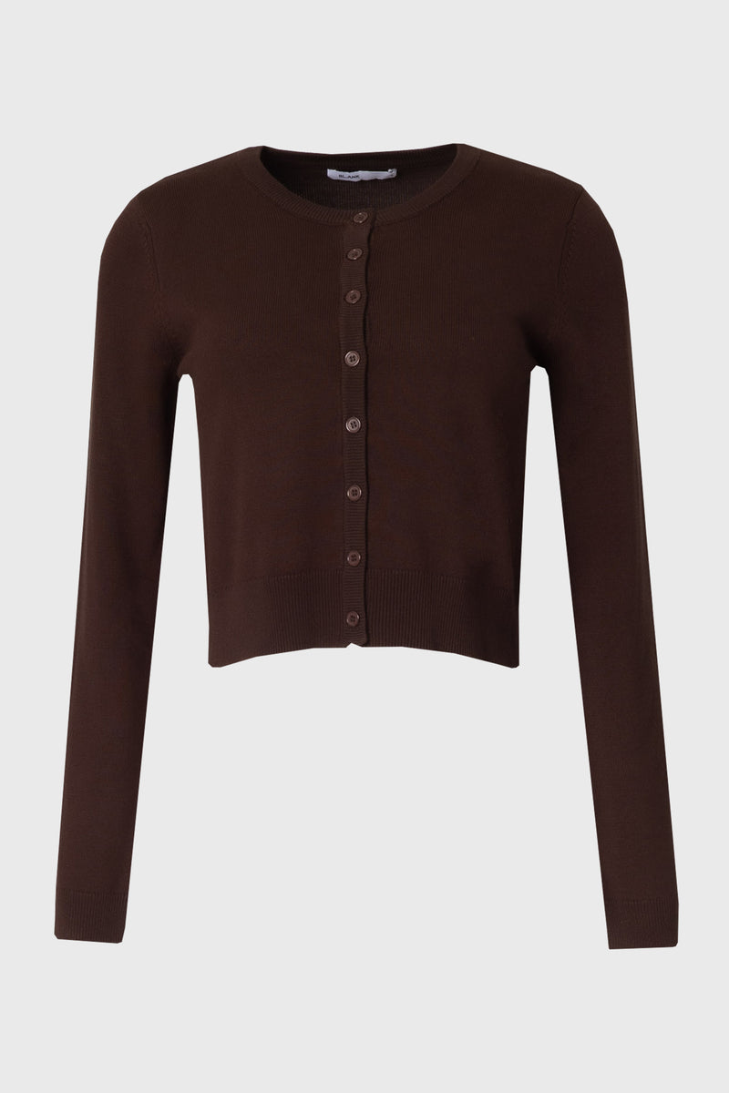 Brown Round Neck Knit Cardigan