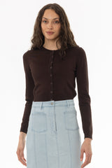 Brown Round Neck Knit Cardigan