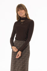Brown Round Neck Tie Top
