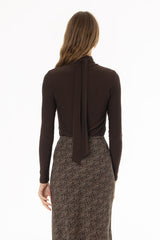 Brown Round Neck Tie Top