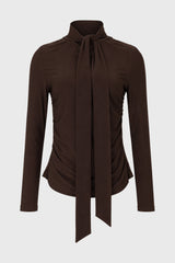 Brown Round Neck Tie Top