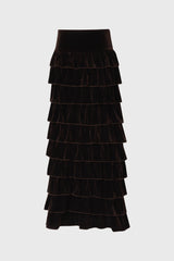 Brown Ruffle Velour Maxi Skirt