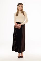 Brown Ruffle Velvet Maxi Skirt
